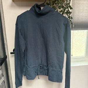 Blue Fleece Haven Well Within Drawstring Waist Mockneck Top